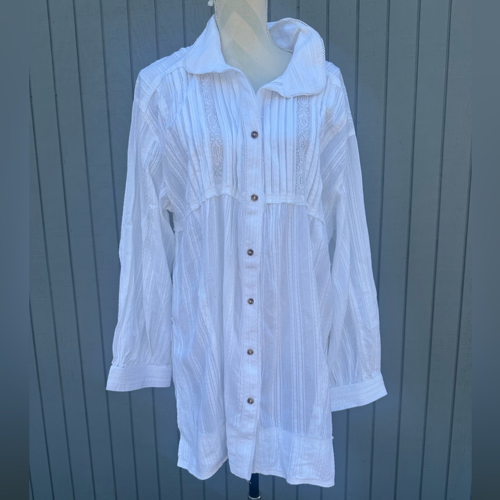 White Button-Up Tunic Shirt